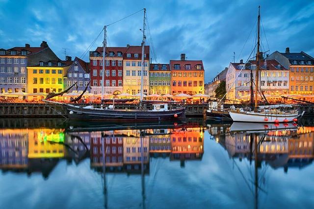 The Nyvahn district of Copenhagen at twilight